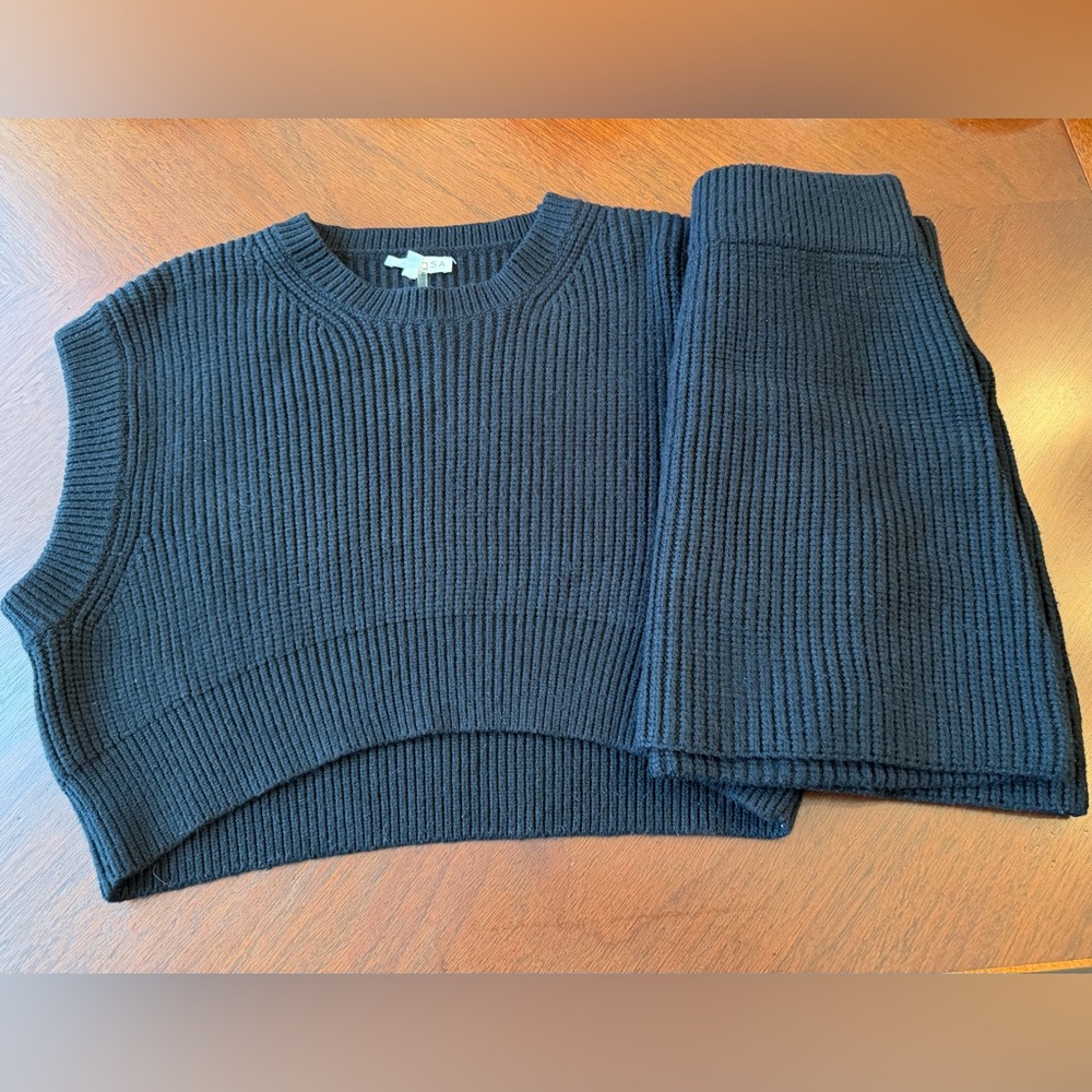 Women's Black Ribbed Sweater & Matching Skirt Set